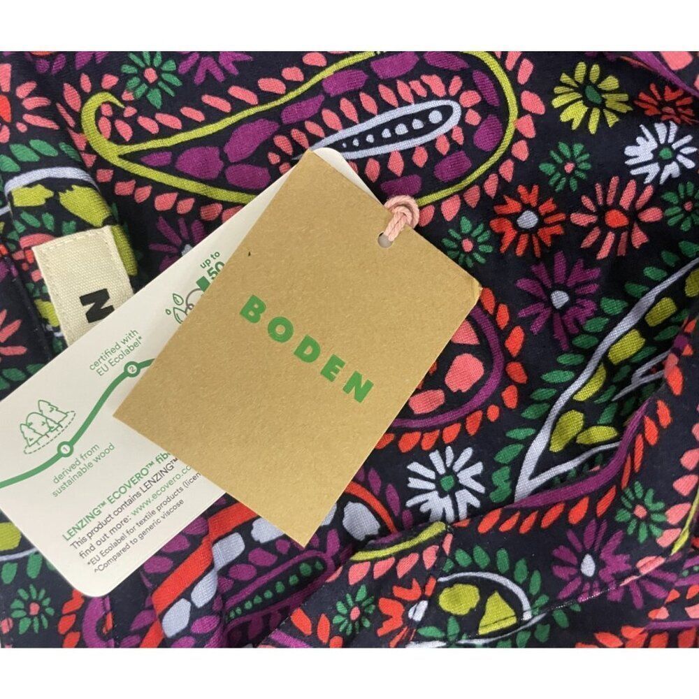 Boden Womens Dress Midi Paisley UK 10 US 6 Purple Ivy Smocked Vneck D1034 NWT - Picture 7 of 14